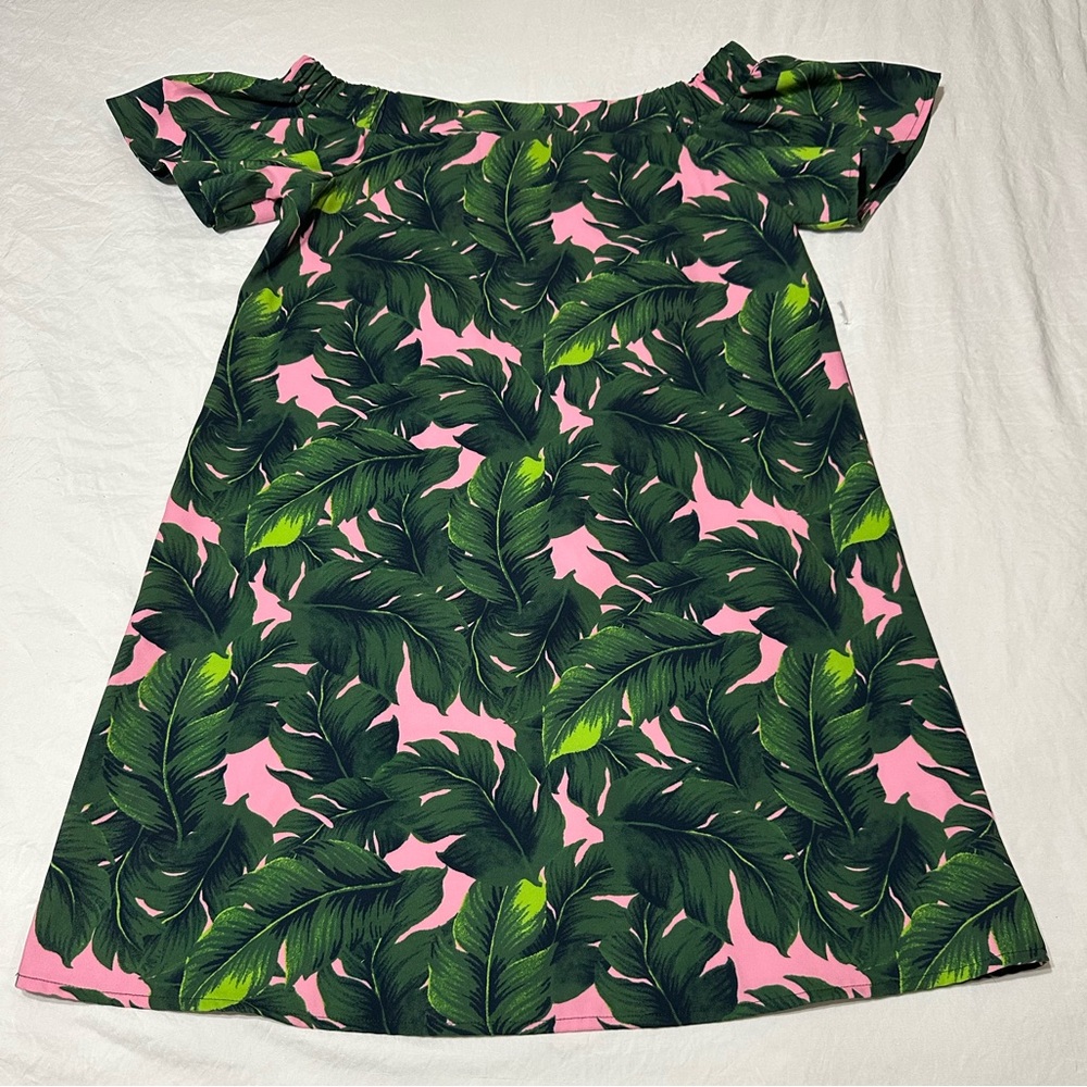 Tropical Leaf Print Off-Shoulder Dress